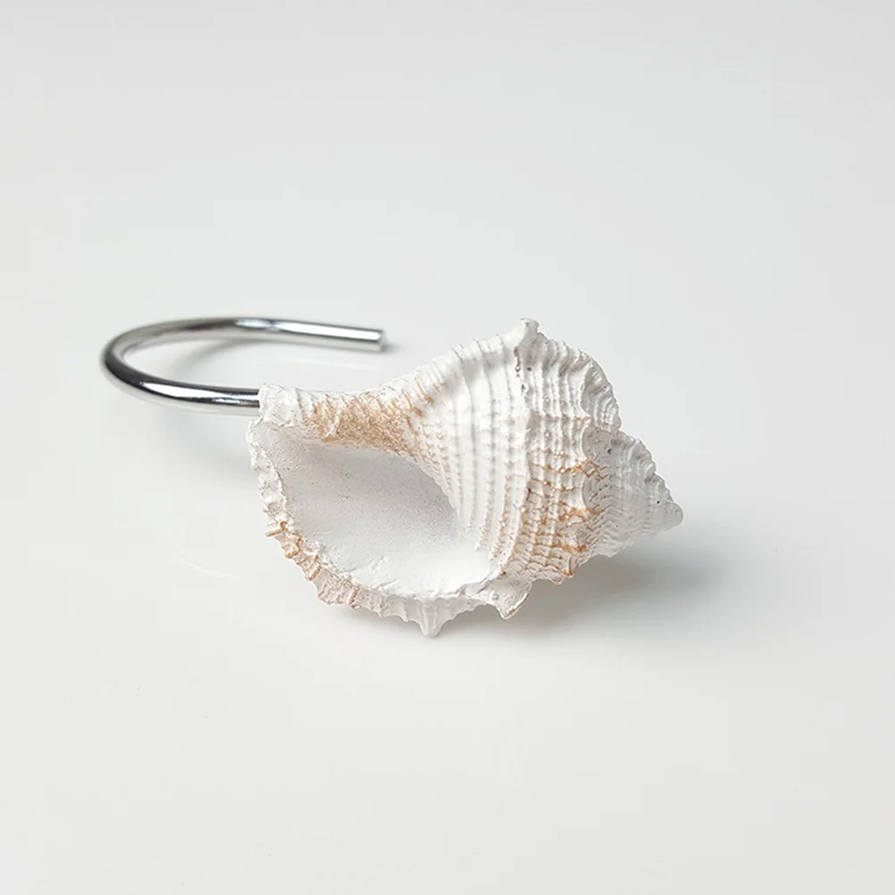 

12pcs Sea Star Conch Shell Shower Curtain Hooks White Brown Resin Decorative Bathroom Bedroom Living Room Metal Ring Home Decor