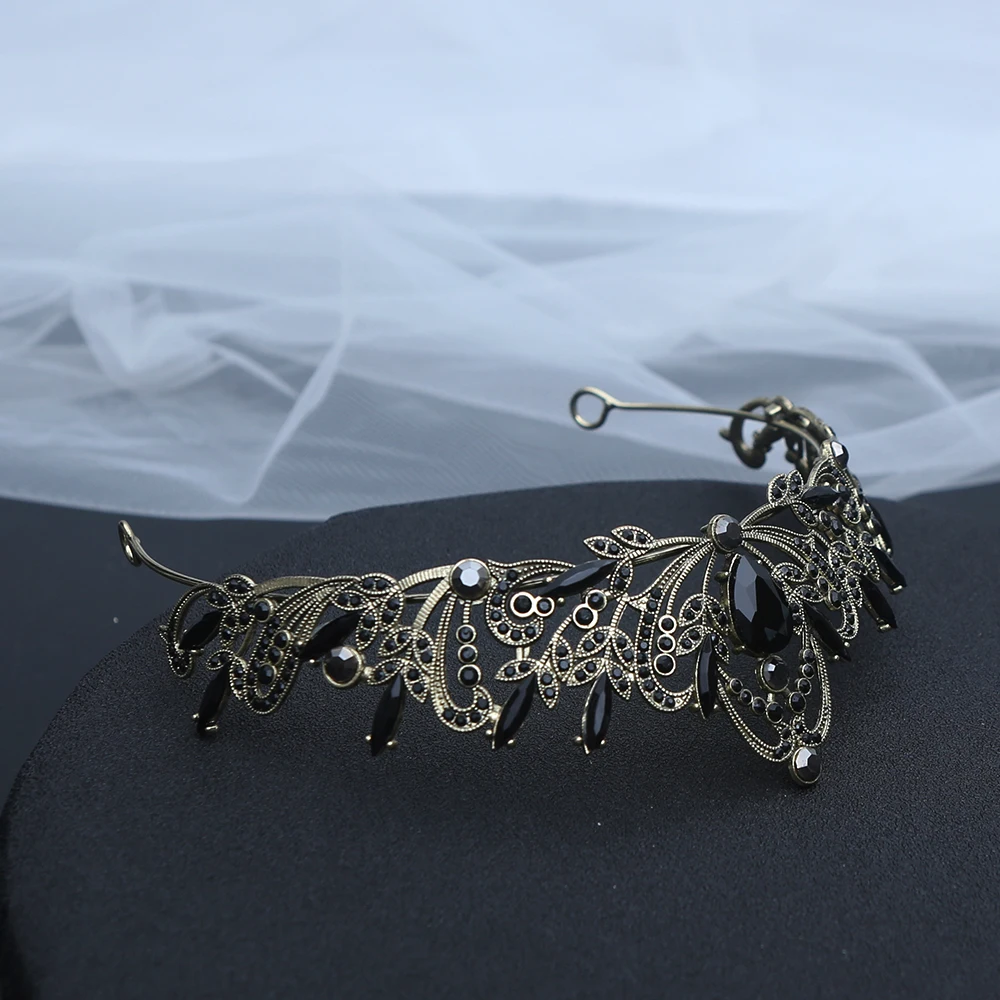 1 Buah Mahkota Rambut Kristal Hitam Antik Gotik Desain Kerajinan Rumit Gaya Elegan Sempurna untuk Pernikahan Cosplay Acara Mistis