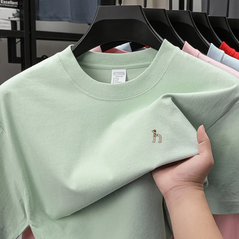

100% cotton summer short sleeve T-shirt fashion brand exquisite dog embroidery design round neck top loose casual men's wear