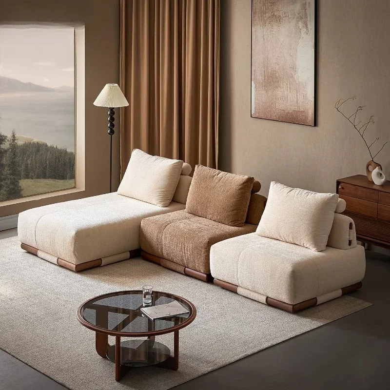 

Designer module free combination solid wood fabric tofu block movable backrest small apartment living room sofa