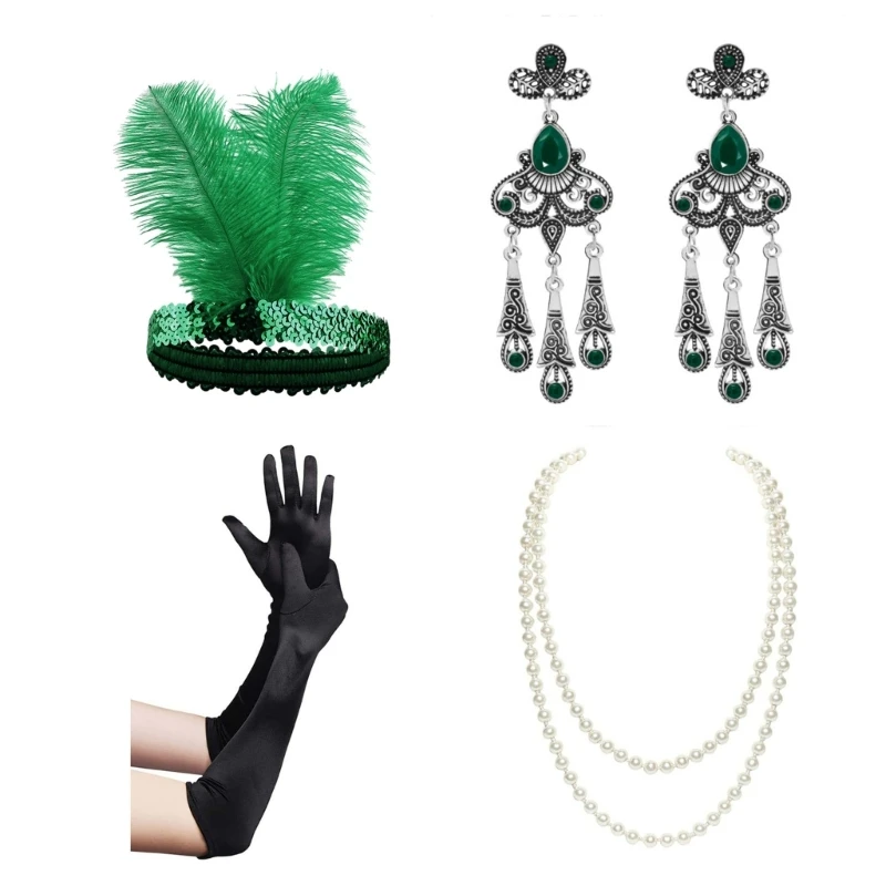 

1920s Great Gatsby Accessories Set,Flapper Costume Accessories Roaring 20s Accessories for Women Flapper Headpiece Glove