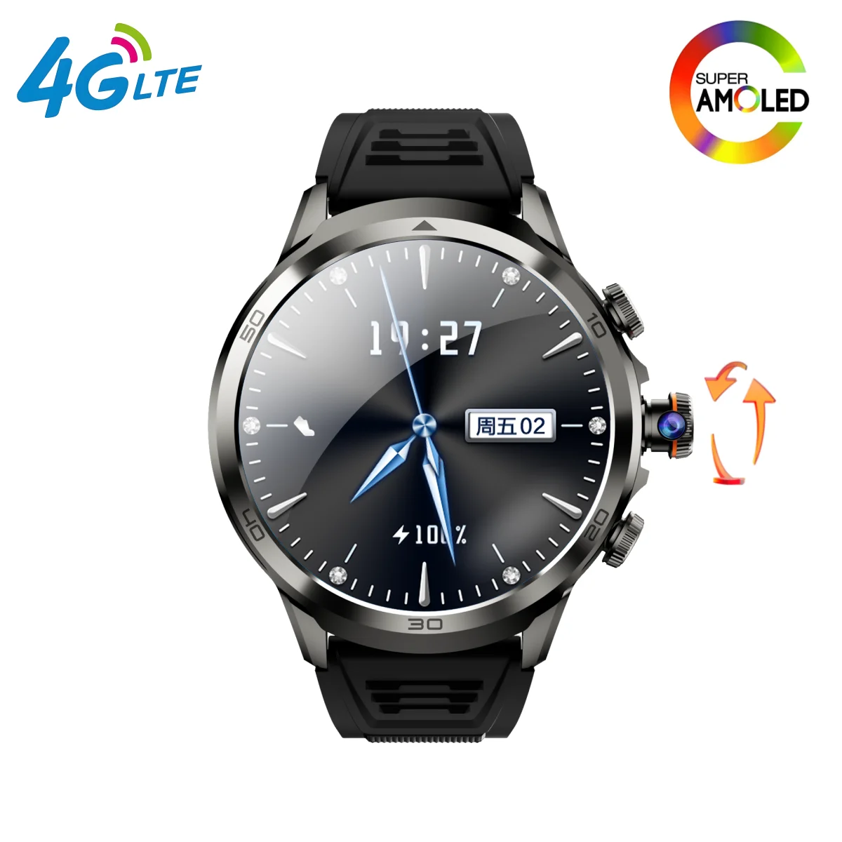 NEW 4G Full Netcom H19 Smartwatch Android 9.0 system 1.95 inch 720*720 Amoled Screen 900W Rotating Camera Smart Watch GPS WIFI