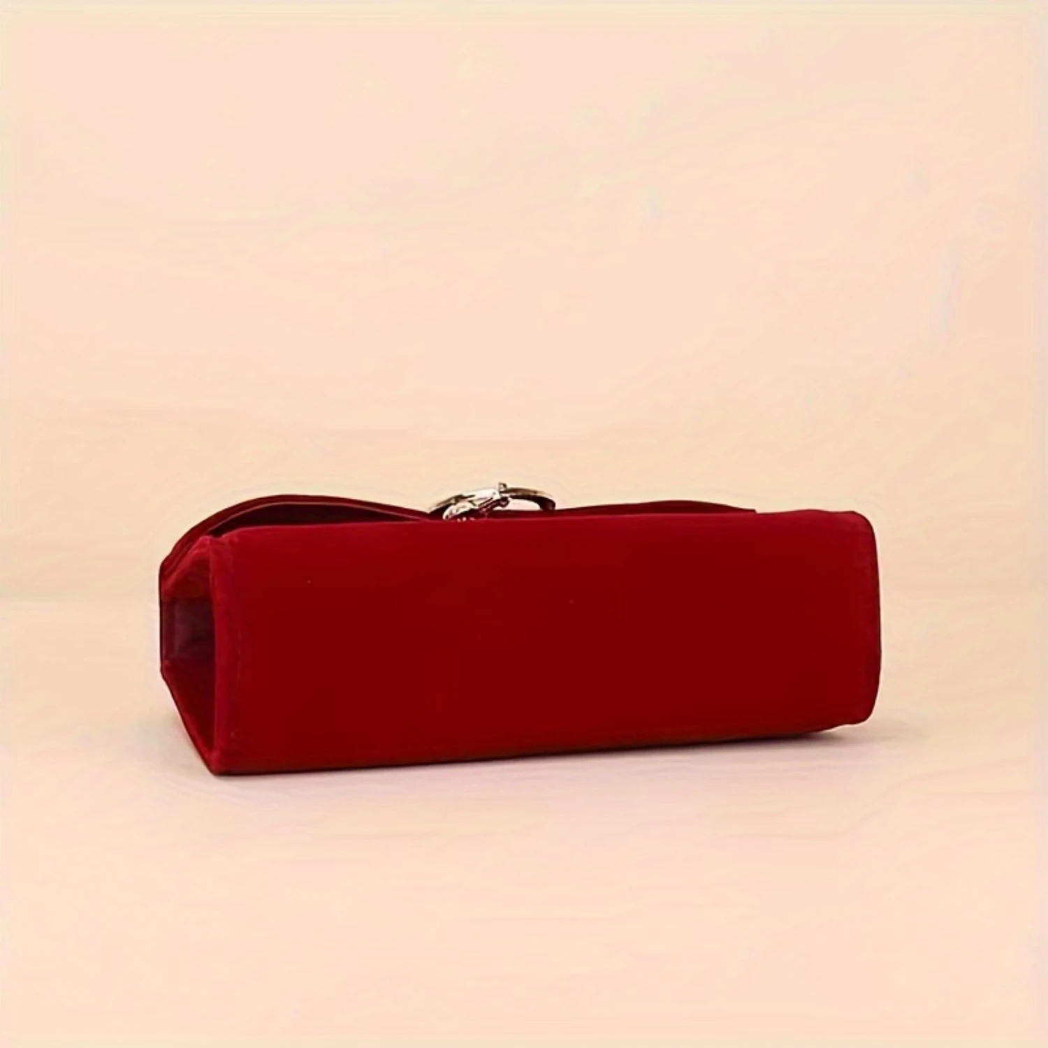 Red Velvet Bridal Clutch with Metal Ring, Pendant - Elegant Crossbody Shoulder Bag - Chic Velvet Marriage Accessory