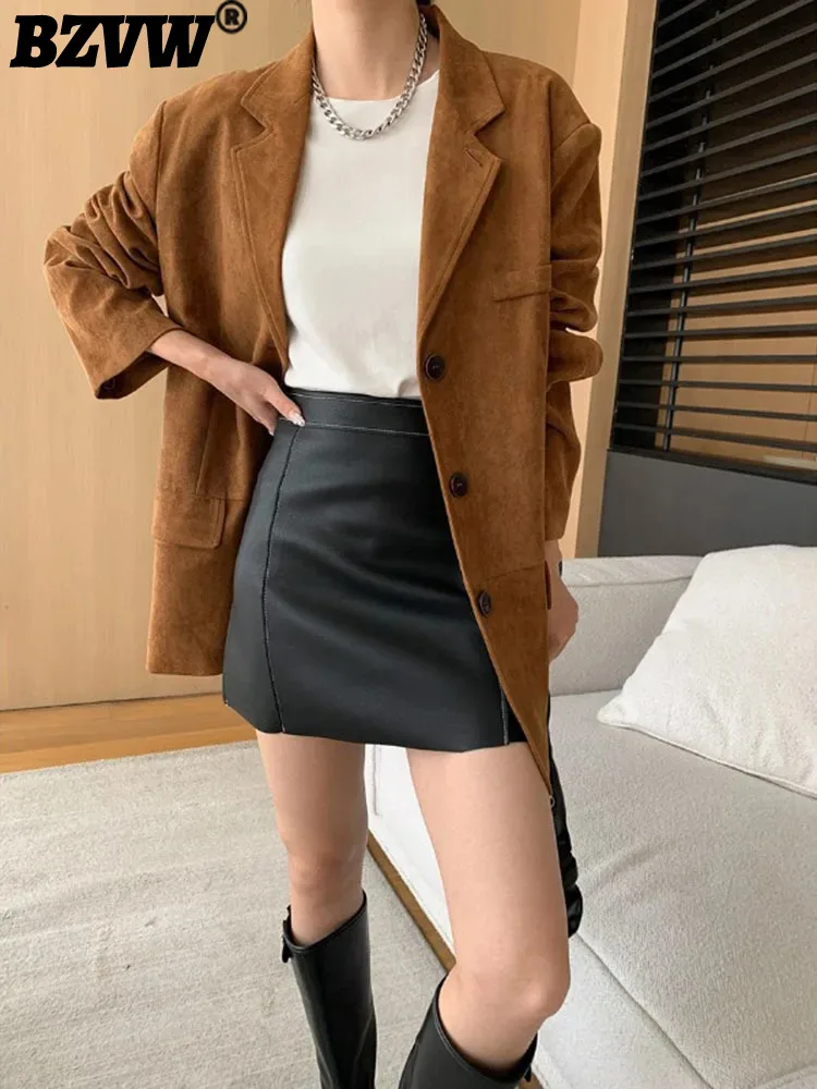 BZVW Office Lady Blazer Women\'s Notched Single Breasted Solid Color Minimalism Coat 2024 Female Autumn New Clothing 25A8507