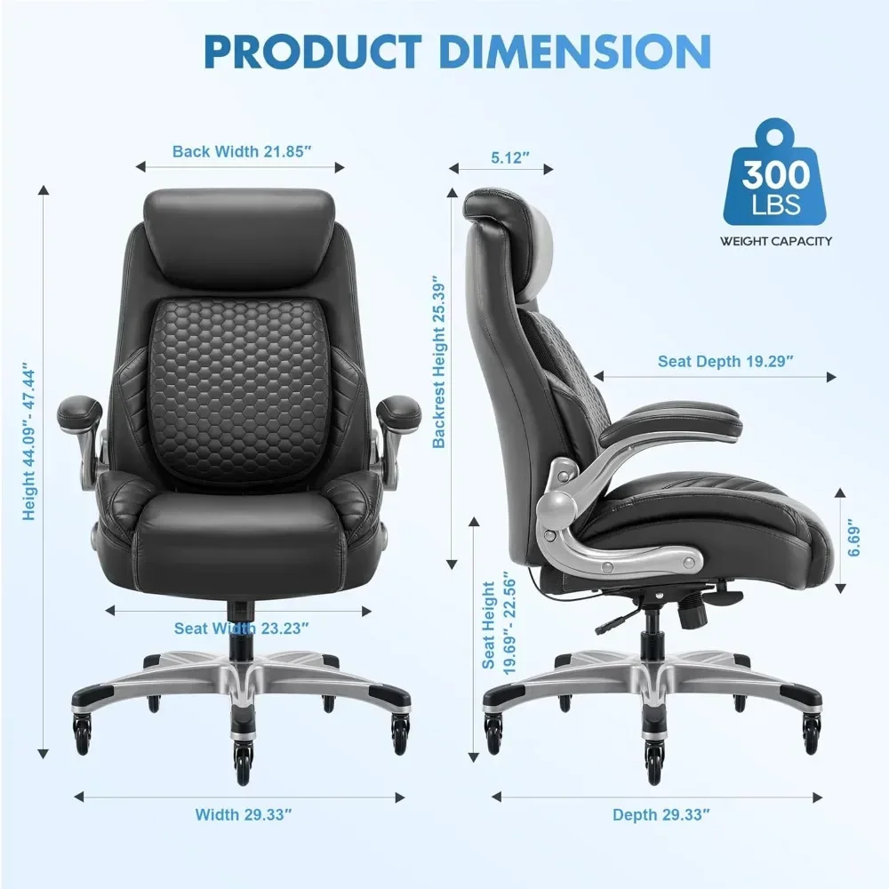 Ergonomic Gaming Chair with Pop-Out Lumbar Support High Back Executive Chair with Flip-Up Arms Leather Home Chairs