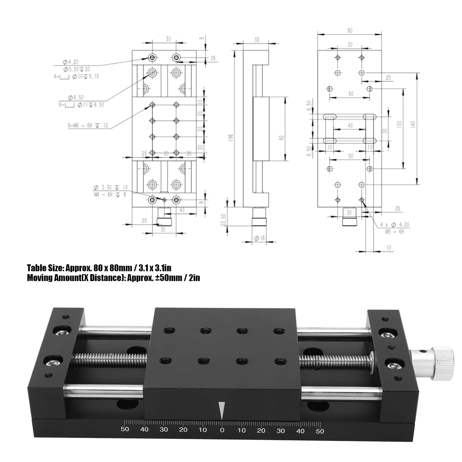 X انزلاق المرحلة مقبض نوع غرامة ضبط دليل التشذيب الجدول SP80A-DB80 80x80 مللي متر X دليل التشذيب X انزلاق المرحلة