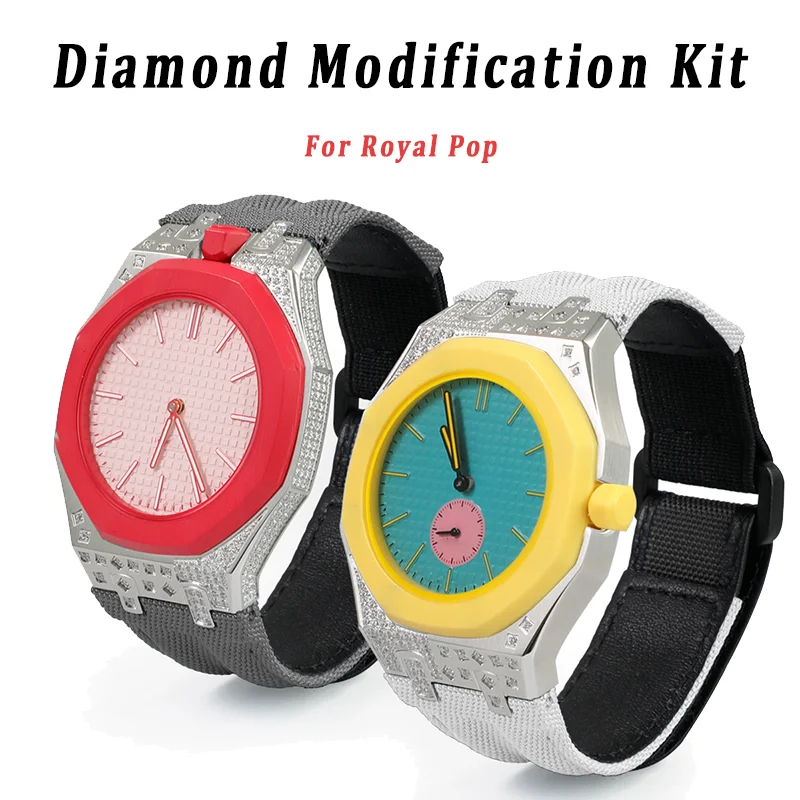 Diamond Stainless Steel Case+Strap For For Swatch X AP Royal POP Pocket Changer To Wristwatch Nylon Band Modification Kit