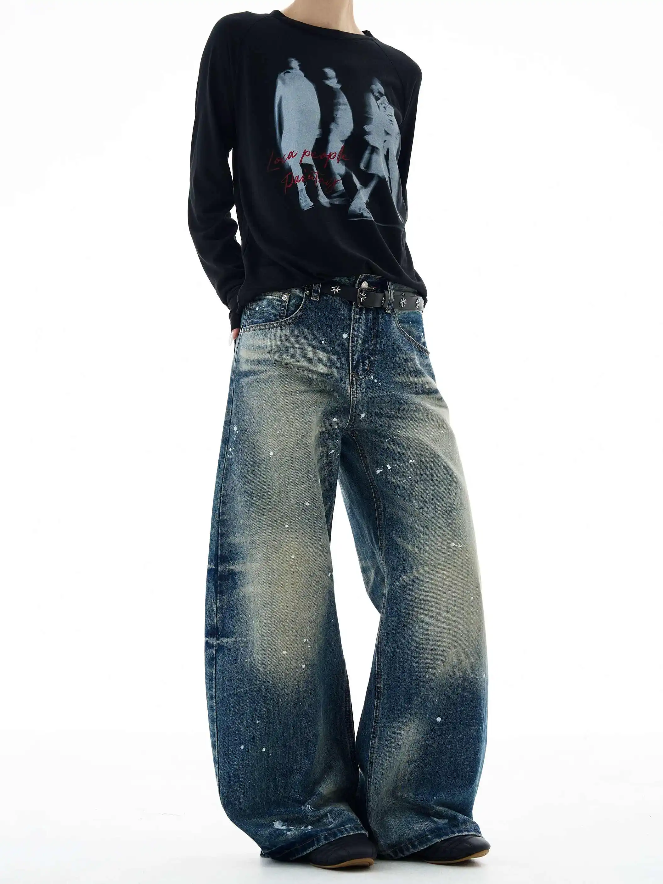 Women's Blue Y2k Jeans Harajuku Vintage Wide Leg Denim Trousers Japanese 2000s Style Oversize Boyfriend Jeans Pants Autumn 2025