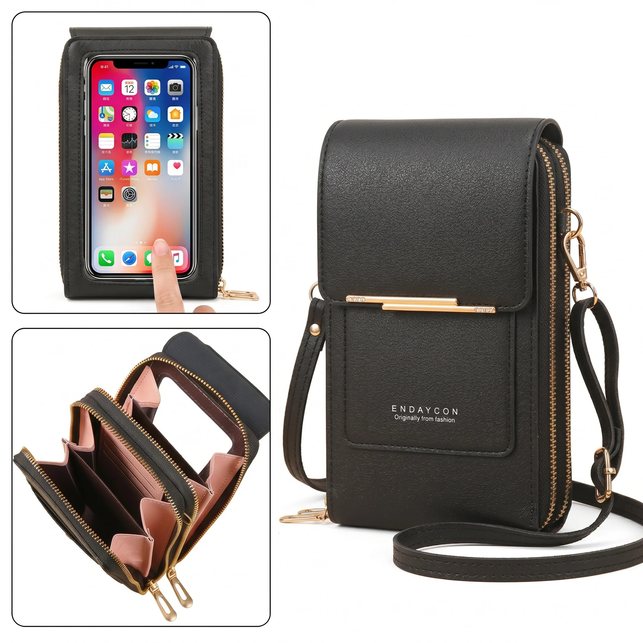Sac à bandoulière pour téléphone portable Pomelo Best Touch Screen RFID en cuir PU pour femmes, avec plusieurs emplacements pour cartes