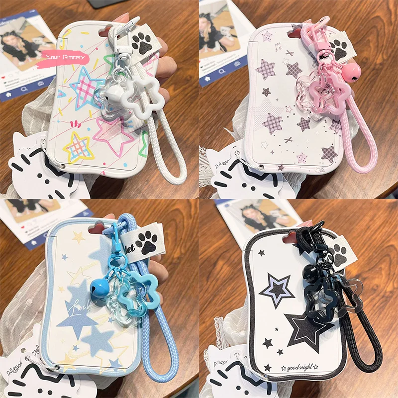 Y-Student School Card Protective Cover With Star Pendant Keychain Photo Card Display Backpack Small Pendant ID Card Holder