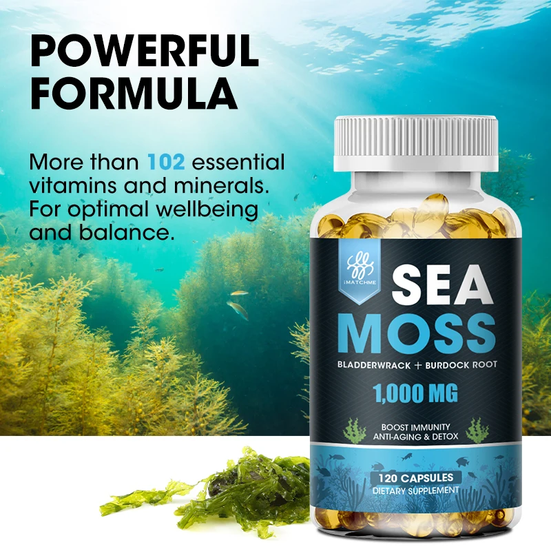 Organic Sea Moss Capsule WIth Zinc Supports Thyroid Health Anti-aging Antioxidant Improve Immunity Detox Beauty Health