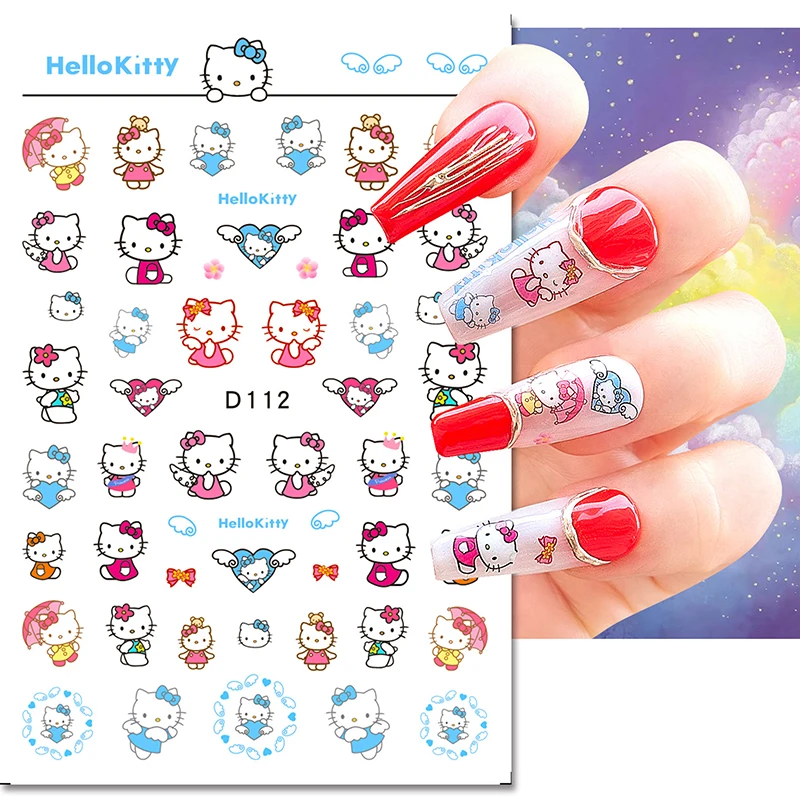 Sanrio Hello Kitty สติกเกอร์ตกแต่งเล็บ3D สำหรับเล็บลาย KT สติกเกอร์ติดเล็บรูปโบว์รูปแมวดาวสำหรับตกแต่งเล็บ DIY อุปกรณ์เสริมความสุขแบบทำมือ