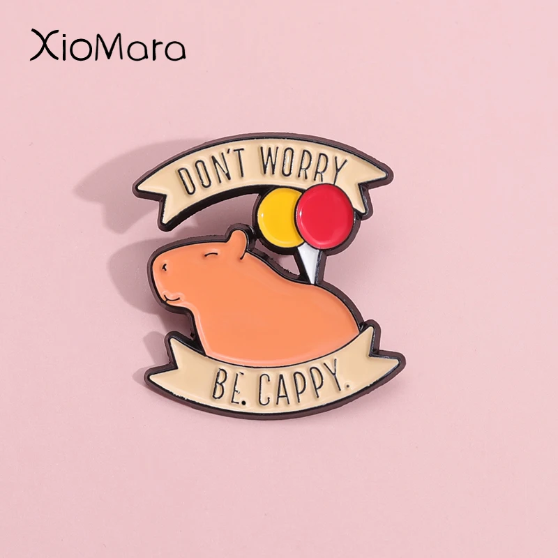 Balloon Capybara Enamel Pins Don'T Worry Be Cappy Brooches Lapel Badges Marine  Animal Jewelry Party Gift For Kids Friends