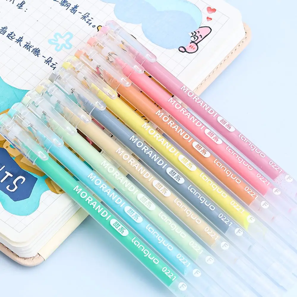 9PCS Kawaii Morandi Gray Pens Set Multi Color Handbook Gel Ink Pens High Capacity Marker