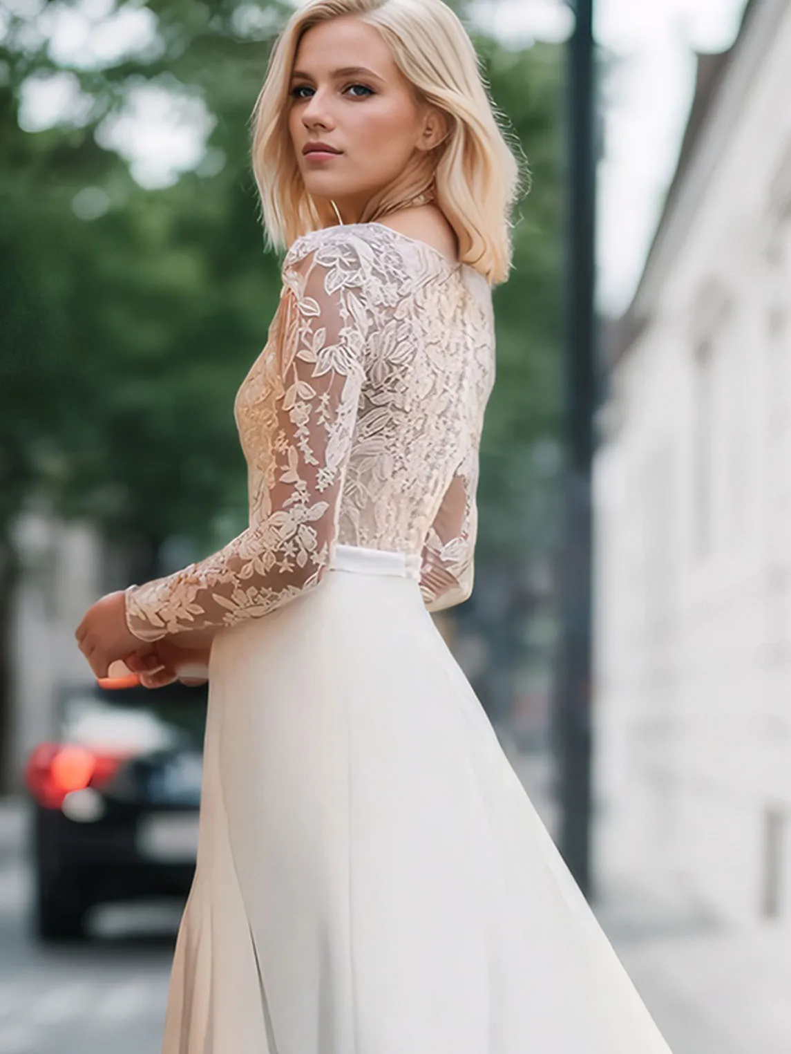 Elegantes, luxuriöses, zweiteiliges Abendkleid mit langen Ärmeln, Chiffon, Kristallapplikationen, U-Ausschnitt, bodenlanges Kleid 2025, kostenlos individuell gestaltet