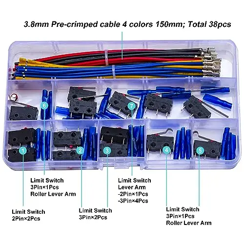 Limit Switch with 1NO 1NC Push Button Switch 5A 125V 250V 2Pin/3Pin, with 18AWG  Wire 3.8mm Spade  (Limit Switch)