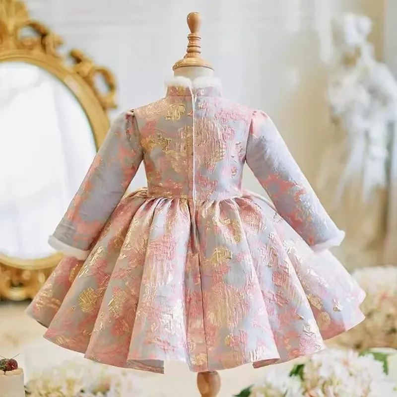 New Thicker Children's Evening Gown Host Piano Performance Wedding Birthday Party Girls Dresses A4333 Bridesmaid Dresses