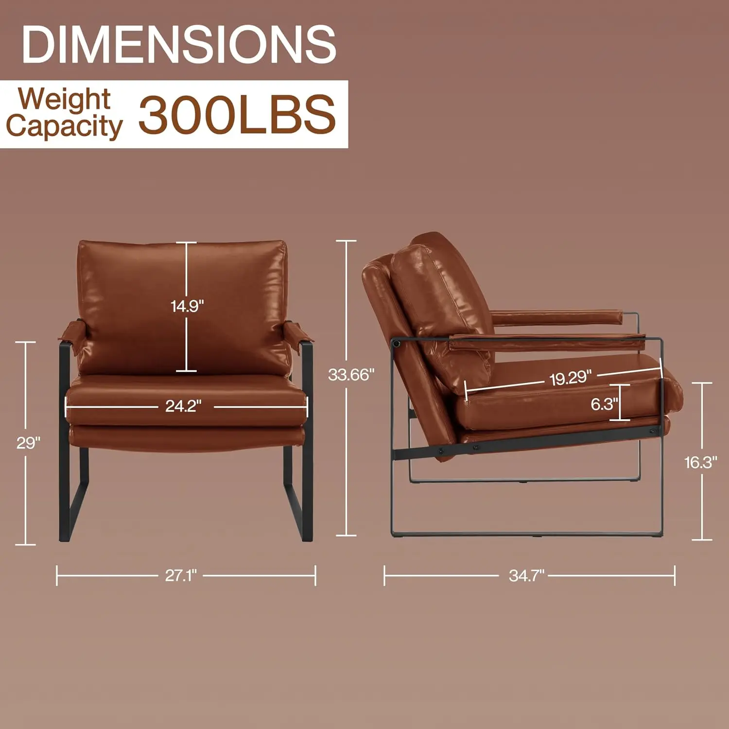 Mid Century PU Armchair Lounge Chair Padded Armrests Foam Ergonomic Sturdy Frame Easy Assembly Living Room Bedroom, Customized
