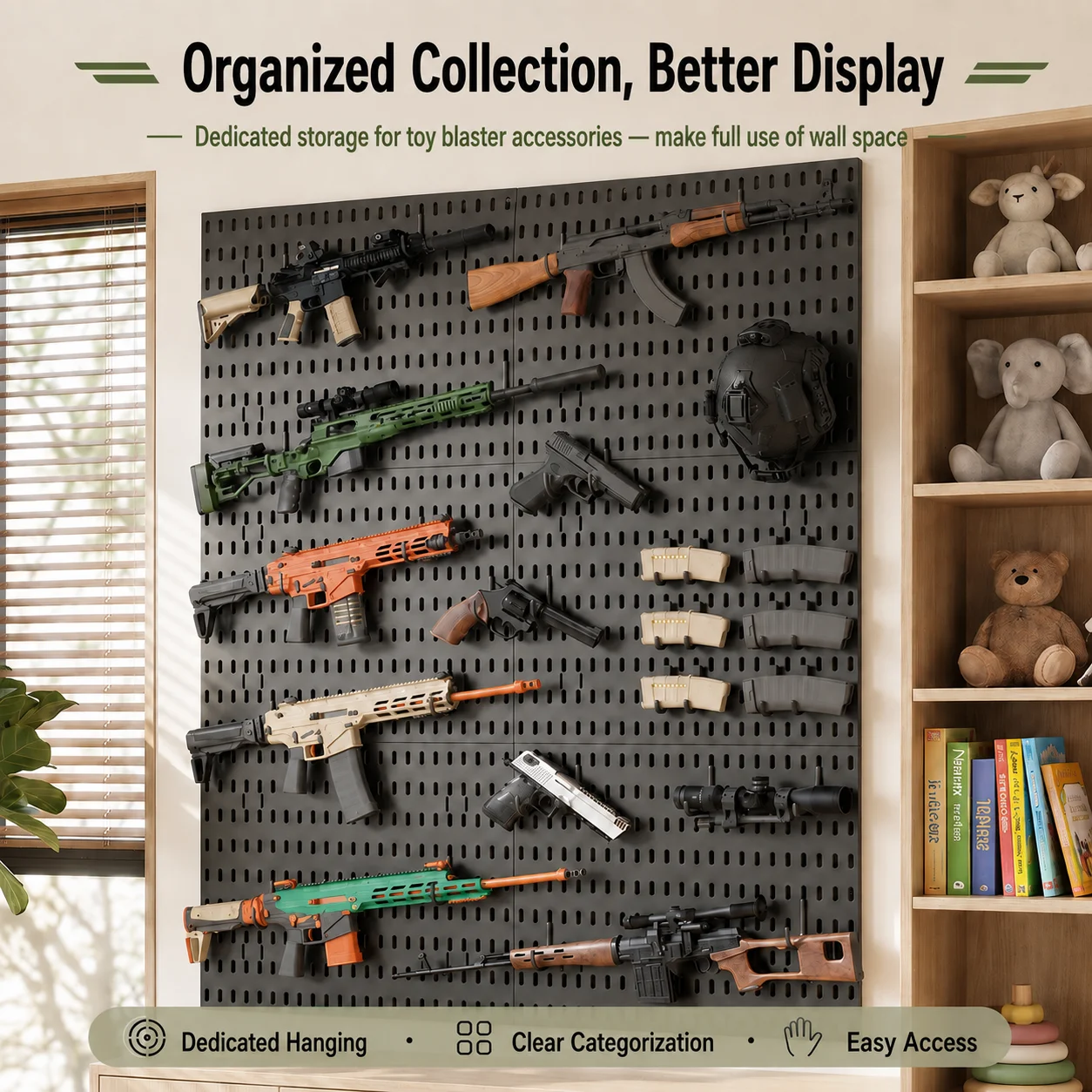 Wall Organizer Pocket - Toy Blaster Collection Storage Pegboard No