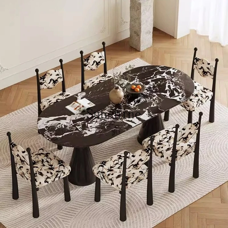 French retro rectangular marble dining table Hotel B & B restaurant Dining table and chairs