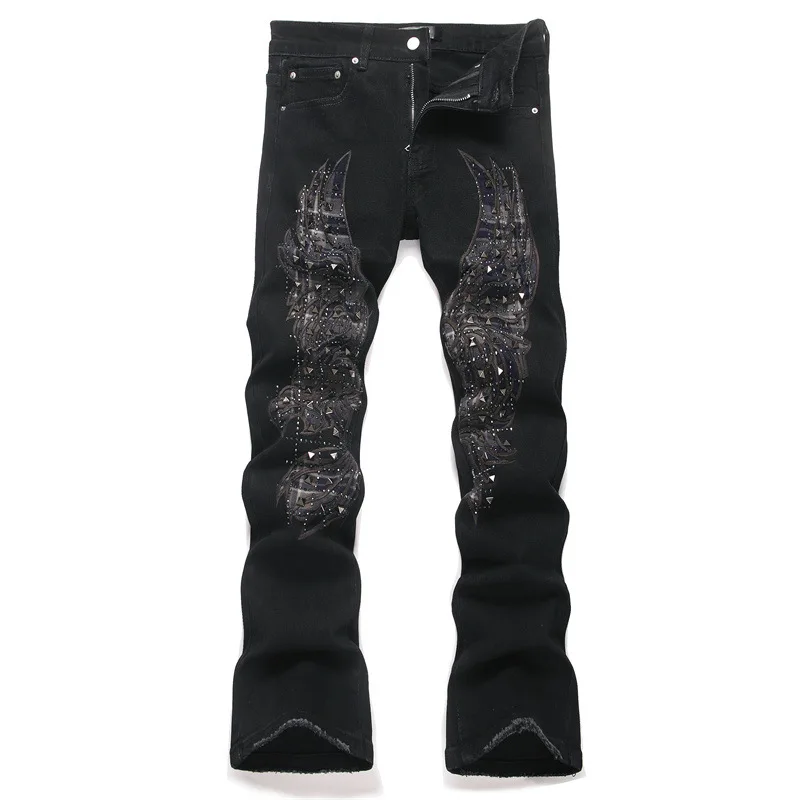 

Men's Fahsion Slim Fit Hip Hop Jeans Pants With Rivets High Street Punk Style Y2K Denim Trousers With Patchwork Patched Jeans
