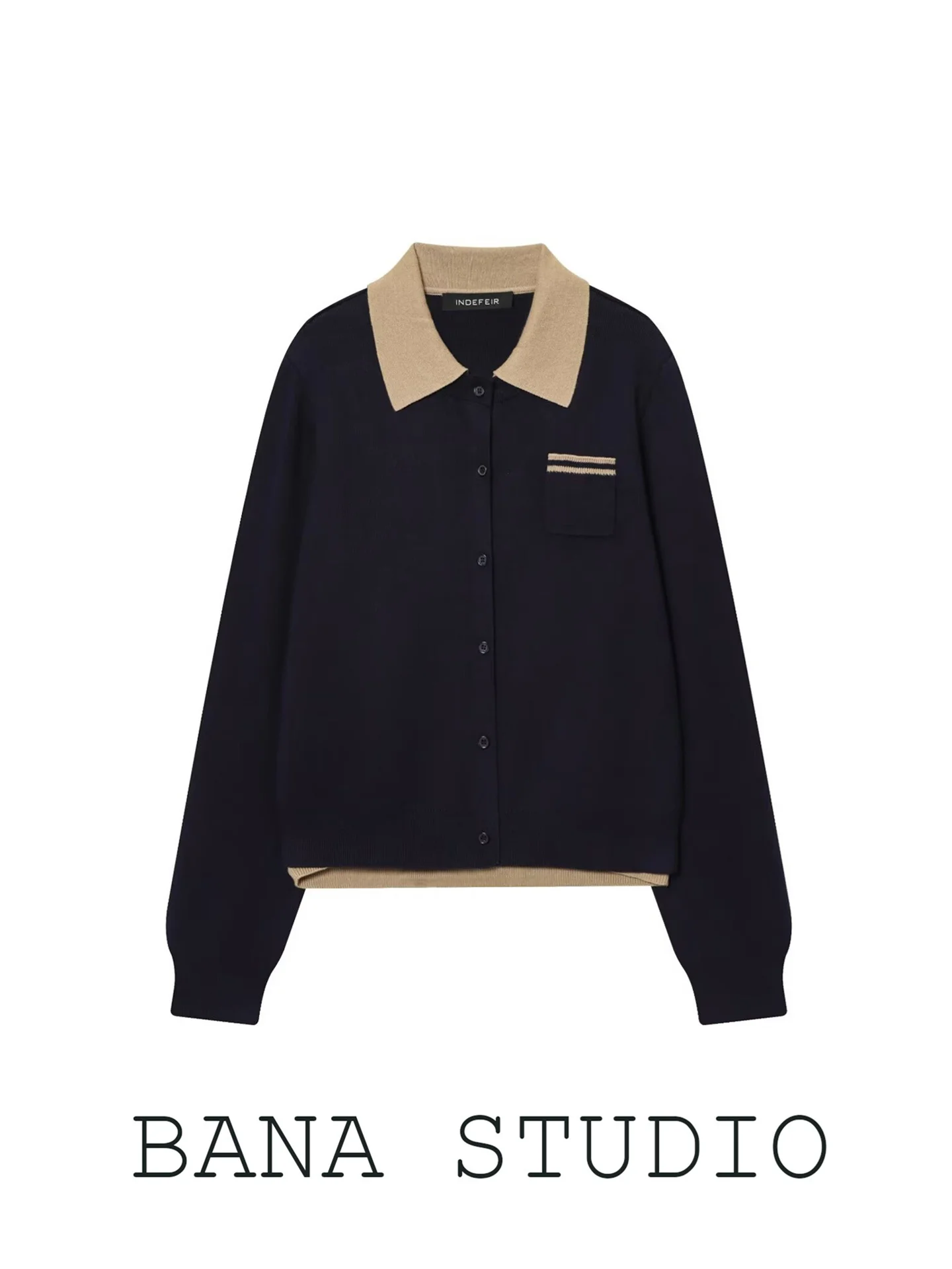 

BANA Women's ort Knitted Cardigan Jaet Double Layer Collar Spring Autumn Color Cleanfit Sle Long Sve Slim...