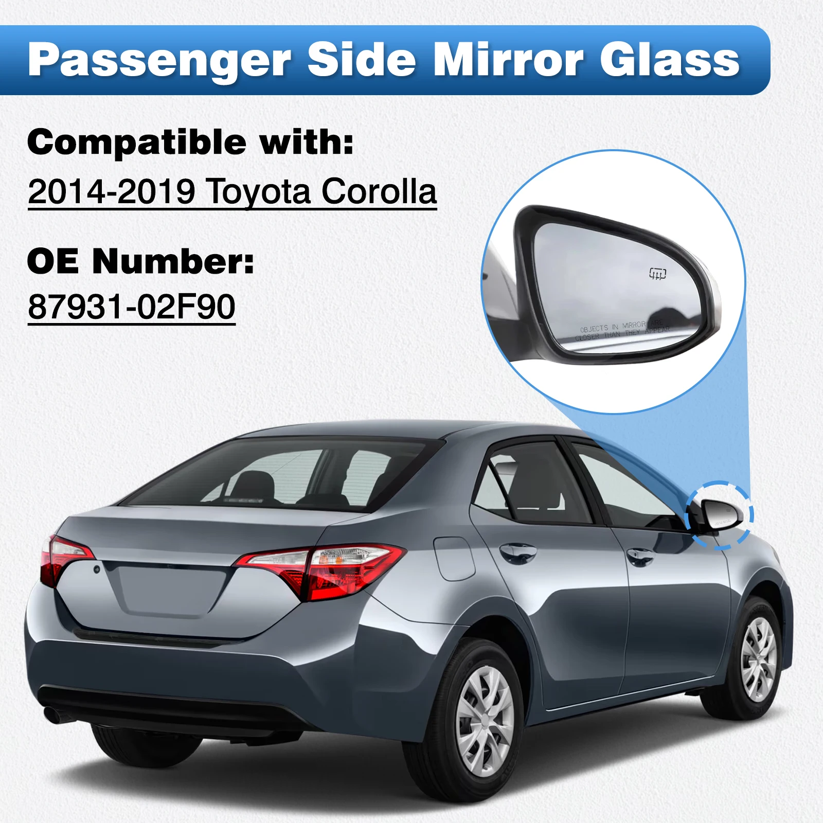 For Toyota Corolla 2014 2015 2016 2017 2018 2019 US Model Car Heated Side Rearview Mirror Glass Left /Right 87961-02F30