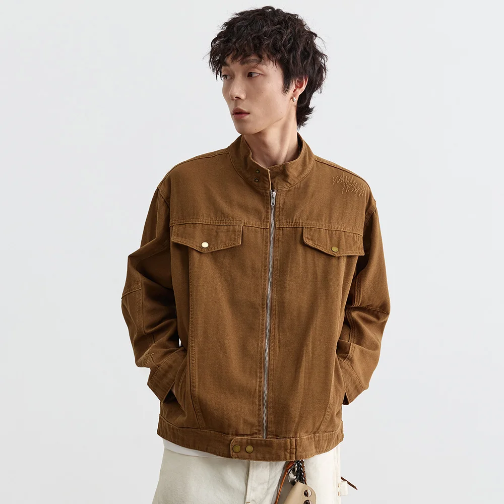 

Men Vintage Fashion Loose Casual Pure Cotton Denim Cargo Jacket Spring Autumn Streetwear Jeans Coat Outerwear