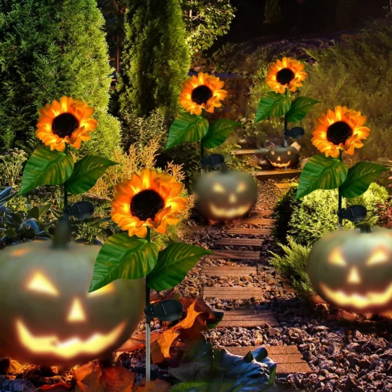 Outdoor Solar Simulation Sunflower Light 1/3 Heads Waterproof Lawn Lights Landscape Lamp For Home Decor Garden Yard Flower Light
