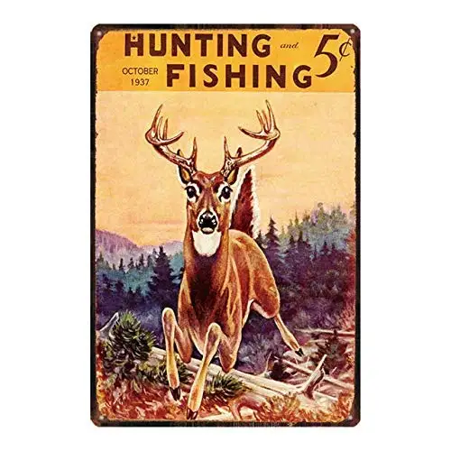 Retro Vintage Metal Plaque Sign Hunting Fishing Animal Elk Deer Tin Sign for Home Bar Kitchen Pub Wall Decor Signs 12x8inch