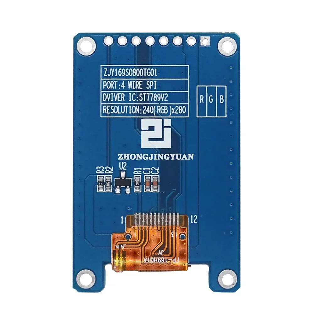 Pantalla LCD TFT a color IPS de 1,69 pulgadas (placa/sin placa) Controlador ST7789 Interfaz MCU de 8 bits 240 (RGB) * 280