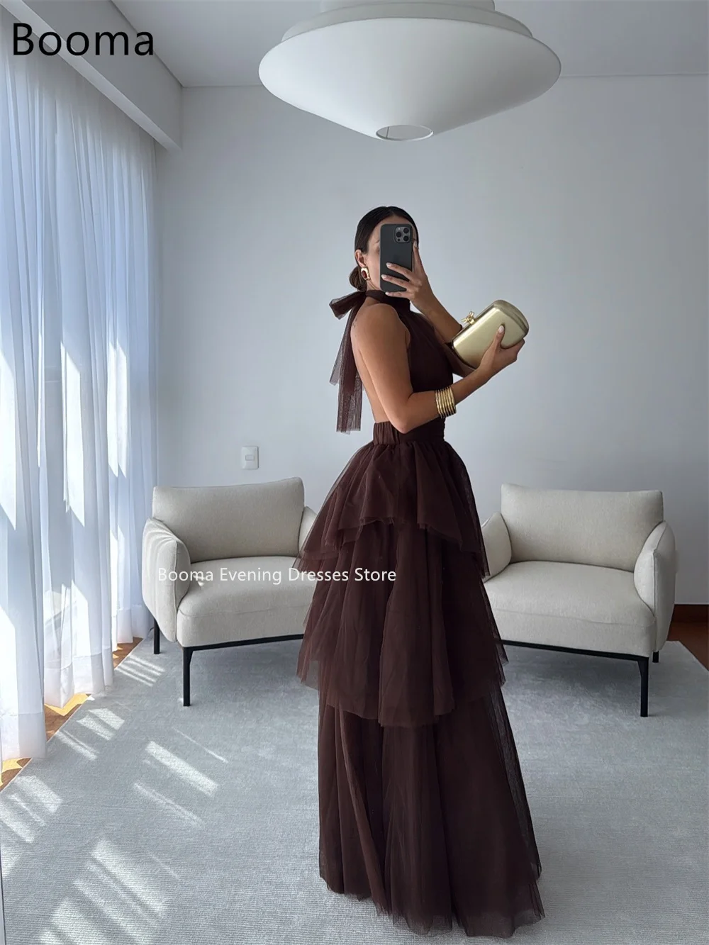 Booma-vestidos largos de fiesta de tul sencillos, corte en A, vestidos formales sin tirantes para mujer, vestido de noche sin mangas personalizado 2025