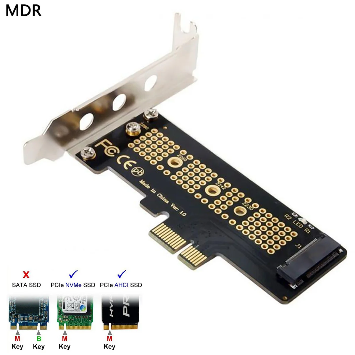 

MDR Nvme AHCI PCIe M.2 M-Key Adapter Low Profile PCI-E Express 3.0 x1 Lane to M.2 NGFF M-Key 80mm, 60mm, 42mm SSDSSD