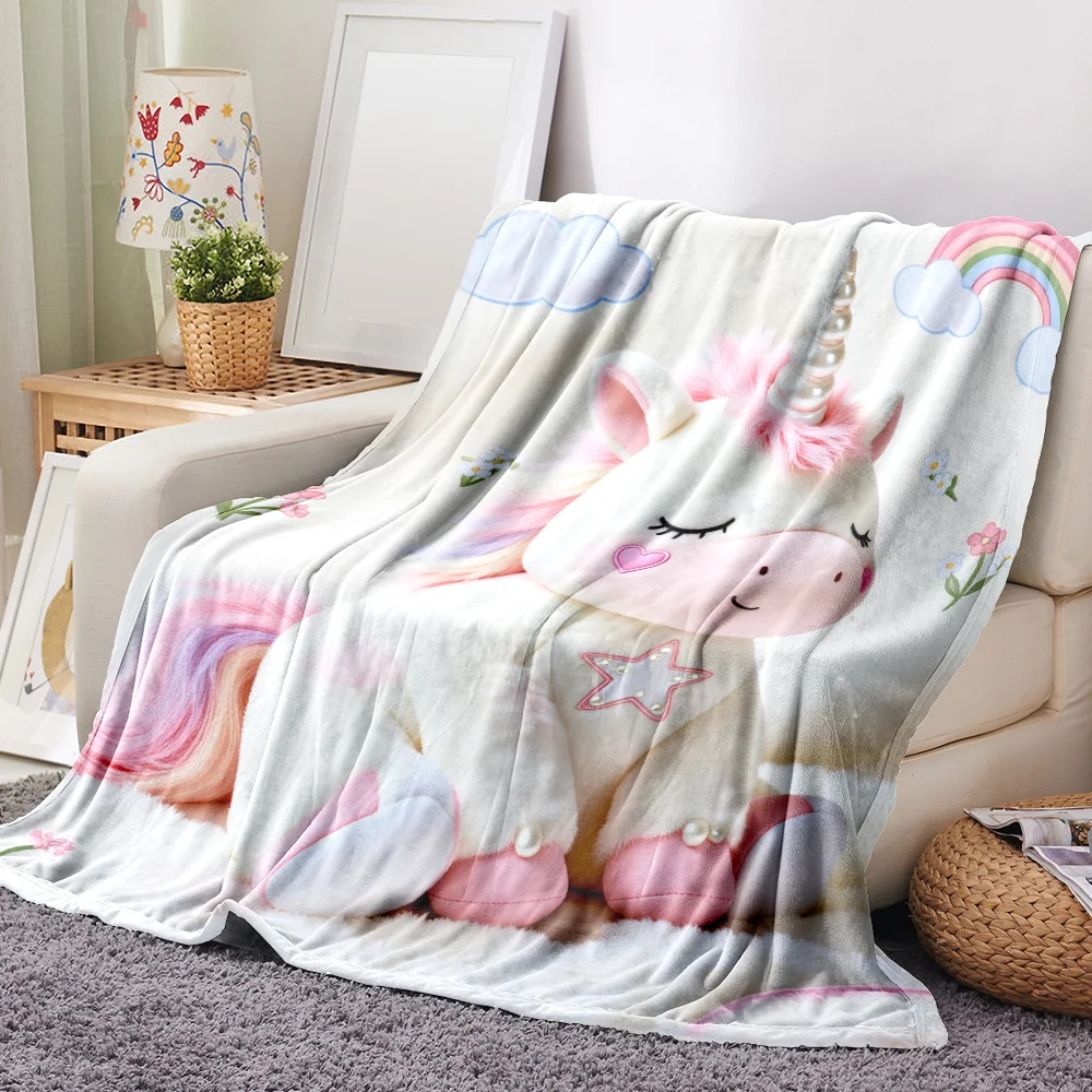 1PC Cute Unicorn and Rainbow Print Blanket-Made of soft, fluffy flannel, perfect for a sofa, bed or lounge chair. A fantastic ho