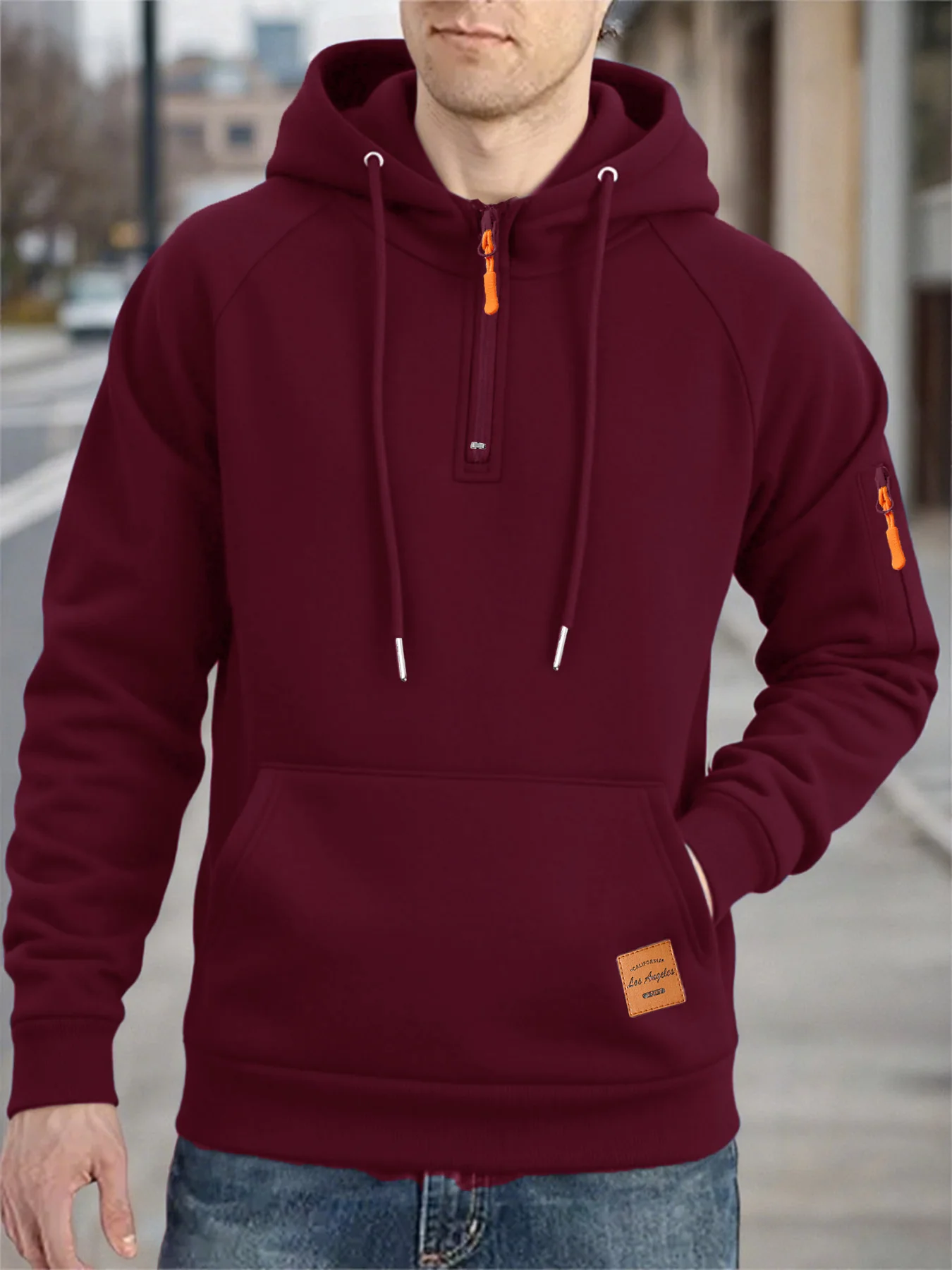 جديد 2025 سترة رجالية بغطاء للرأس للخريف سترة رياضية غير رسمية بقلنسوة ريترو هاراجوكو بأكمام طويلة نصف سحاب ملابس خروج فضفاضة متعددة الجيوب #4