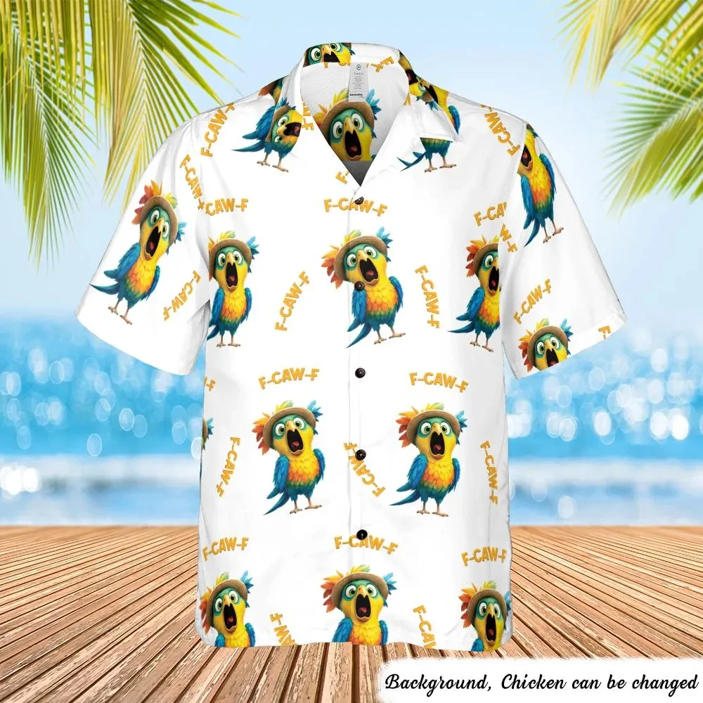 

Новая забавная рубашка с принтом курицы и птиц F Caw F, персонализированная гавайская рубашка с тропическим животным принтом для мужчин и женщин, на пуговицах, для отпуска