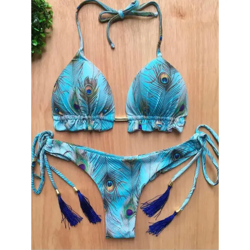 Ruotongsept sexy micro bikinis set 2022 new swimsuit women feather print bandage swimwear female bathing suit Brazilian biquinis