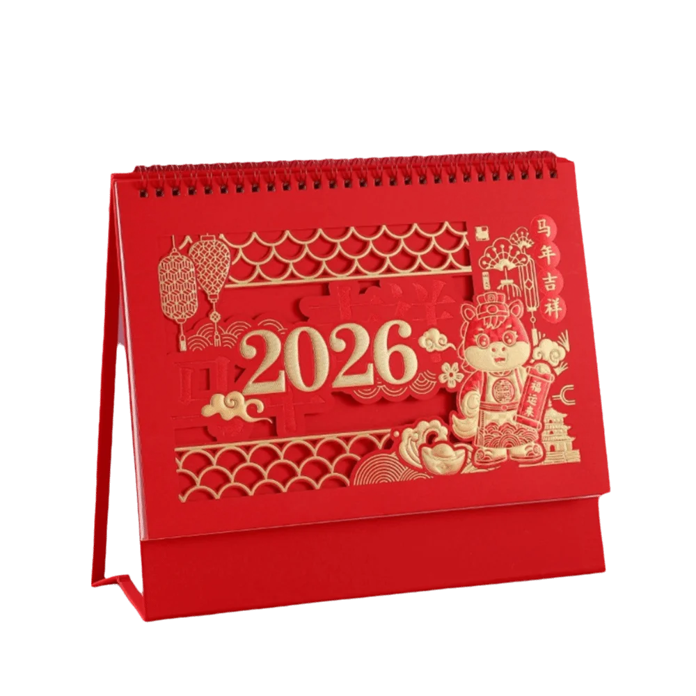 

Festive Calendar Traditional Standing Flip Desk Calendar Zodiac Blessing Words Desk Planner Horse Year Business Planner Office