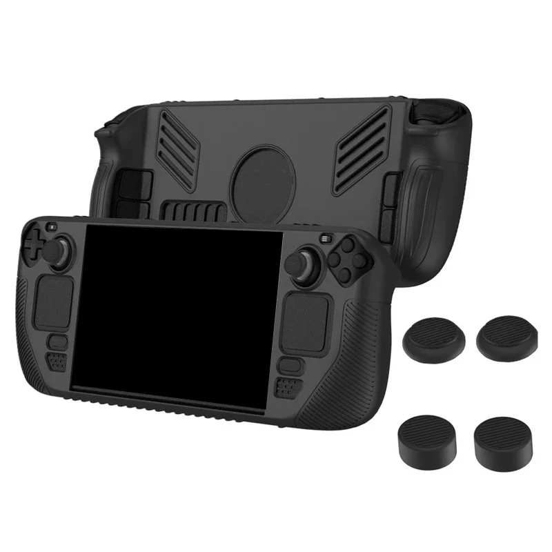 For Steam Deck Soft Silicone Protective Cover Case with 4 Joystick Caps Durable Shockproof Shell Gaming Console Accessories
