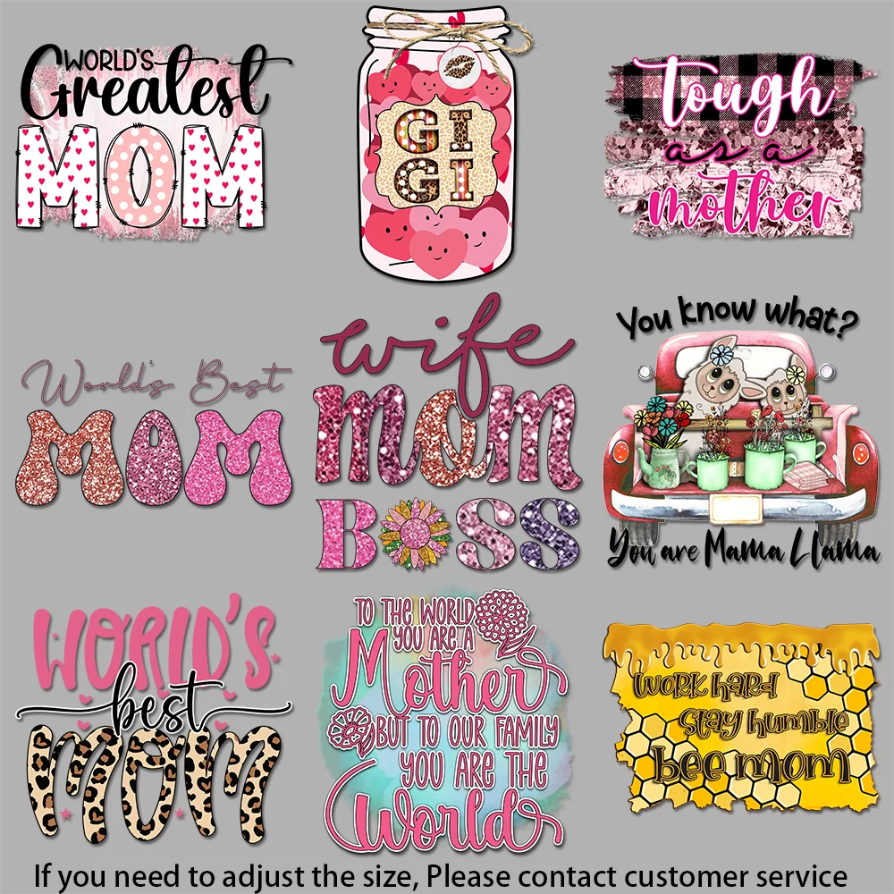 Iron on Decals Glittery Mom Graphic Pink Mom Typography Applique for Cloth Quick Application, Instant Style Perfect for DIY Gift
