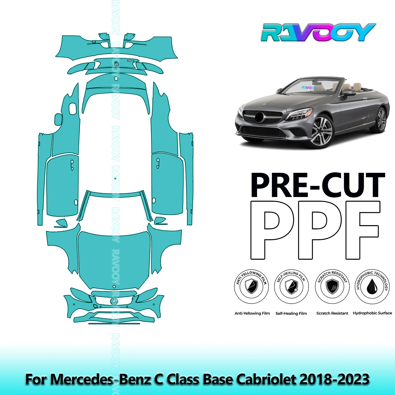 

Full Vehicle Clear Bra Precut PPF Paint Protection Film For Mercedes-Benz C Class Base Cabriolet 2018-2023