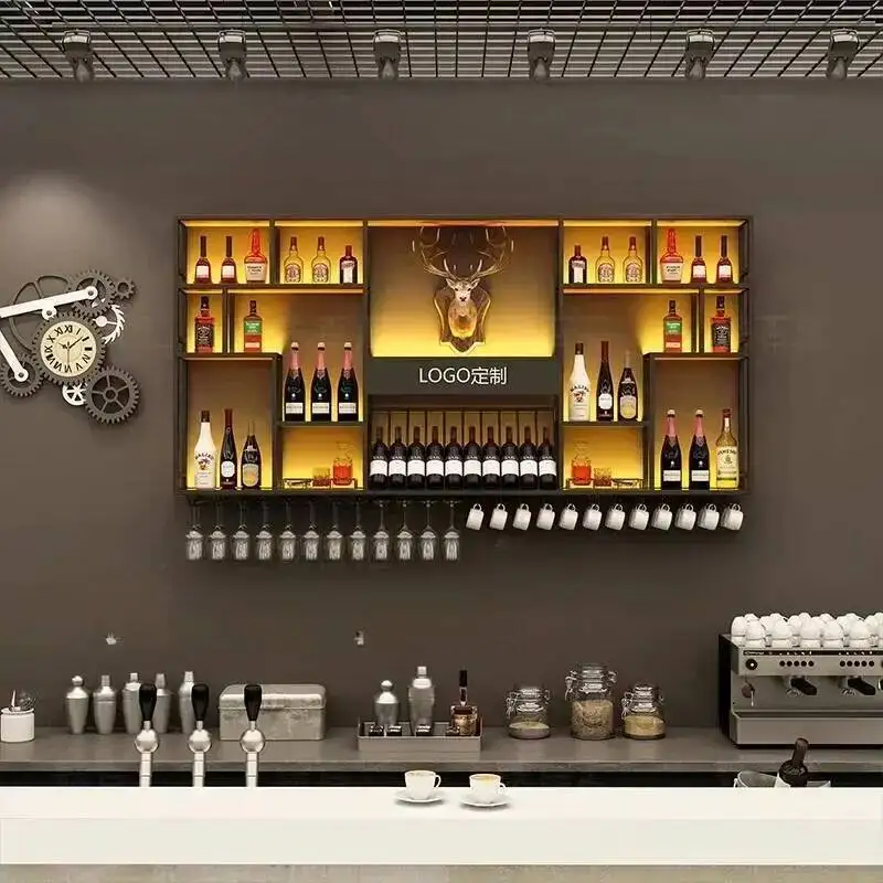 Cabinet Wine Bar Refrigerator Whiskey Showcase Nordic Hanging Drinks Wall Rack Metal Vitrinas Storage Shelves Bar Furniture