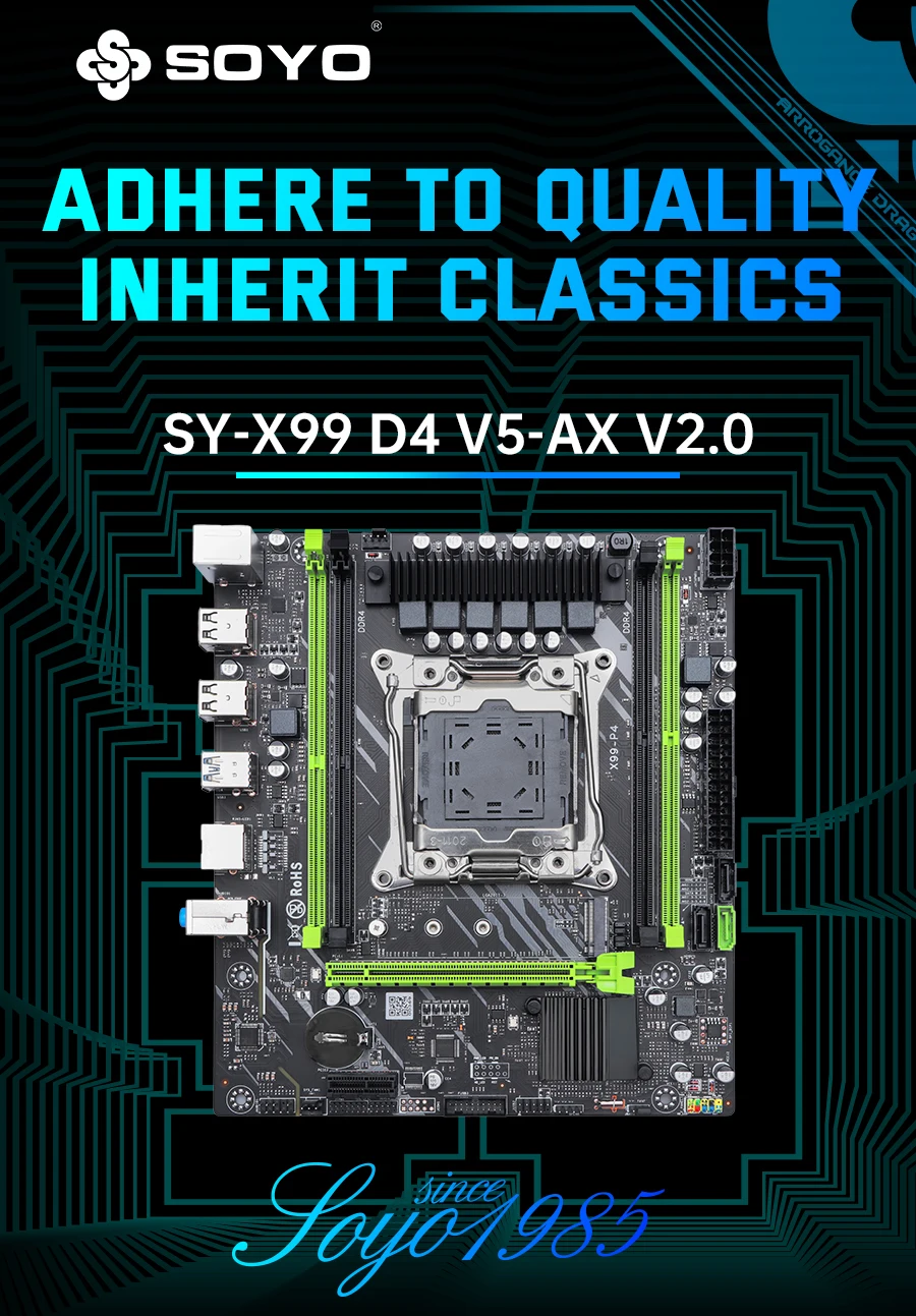 SOYO X99 TPM2.0 Motherboard Set With LGA2011-3 CPU E5 2650 V4 DDR4 8GB 2133MHZ Memory M.2 SATA3.0 USB3.0 Computer components