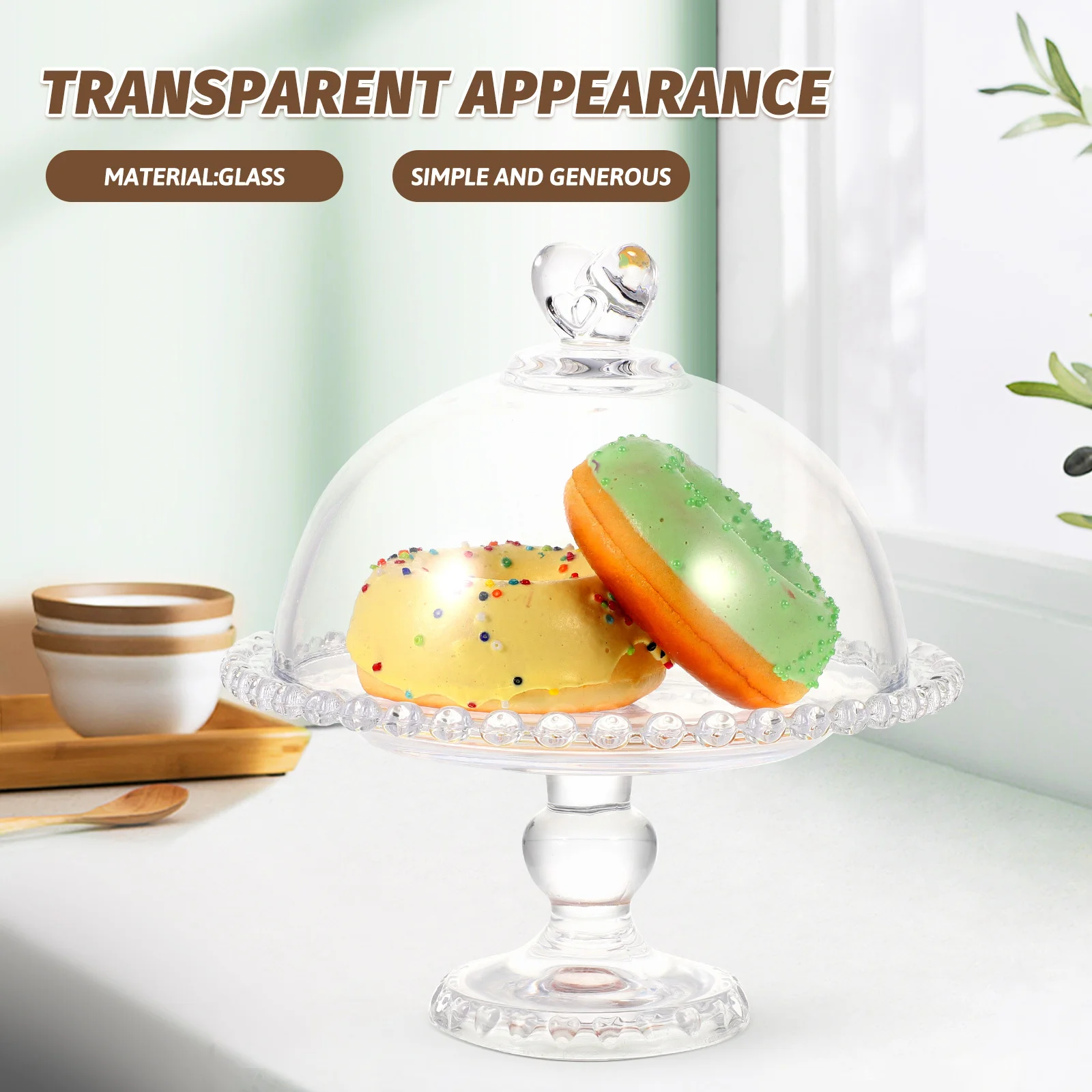 

Glass Dome for Cake Stand Plate Lid Tray Small Dessert Cover with Display Cupcake Holder