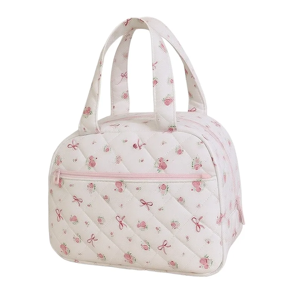 Quilted Insulated Lunch Tote Bag for Women Small Cooler with Chic Design 25.5 15 18.5cm for Work Travel Picnic Use