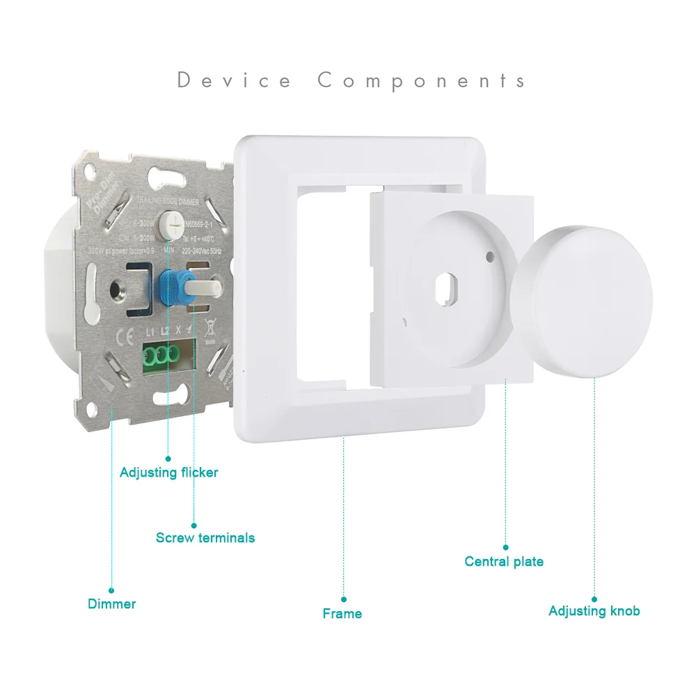 TRIAC DIMMER Wall Mounted LED Dimmer Dimmable Lamp Switch Adjustable 5W-200W Dimmer 220V-240V Rotary Dimmable 2-Way Dimmer