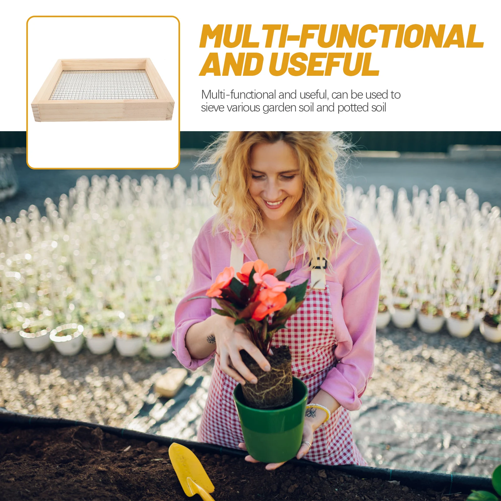 

Garden Soil Sieve Sifter Tool for Gardening Rock Dirt Leaves Potted Plant Wood Lightweight Durable Multi Functional