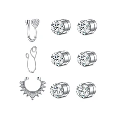 16Pcs/Set Fake Nose Ring Hoop Septum Rings Stainless Steel Lip Ring Earring Faux Piercing Jewelry Non-Pierced Nose Magnetic Stud