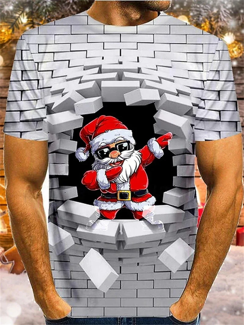 

Christmas Fun Santa 3D Print New Short Sleeve Men's T-shirt Santa Claus Print Holiday Party Men Clothes Casual Loose Men's Top