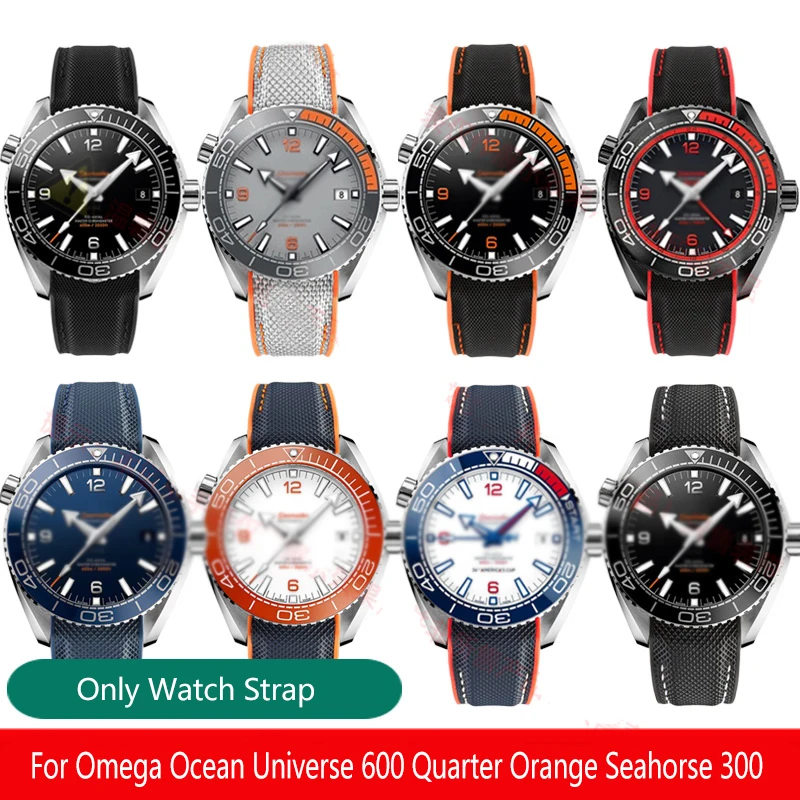 Nylon Waterproof High Quality Silicone Rubber Watch Band For Men Omega Ocean Cosmos Hippocampus 300 Quarter Orange Bracelet 22MM